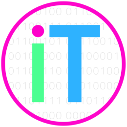 IT4Arts logo - a pink circle with a white background. The letter I is green with a pink dot. The letter T is blue.